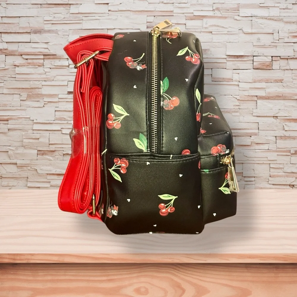 Disney Shanghai Minnie Mouse Black Cherry Print China Resort Mini Backpack NWT - Picture 3 of 6
